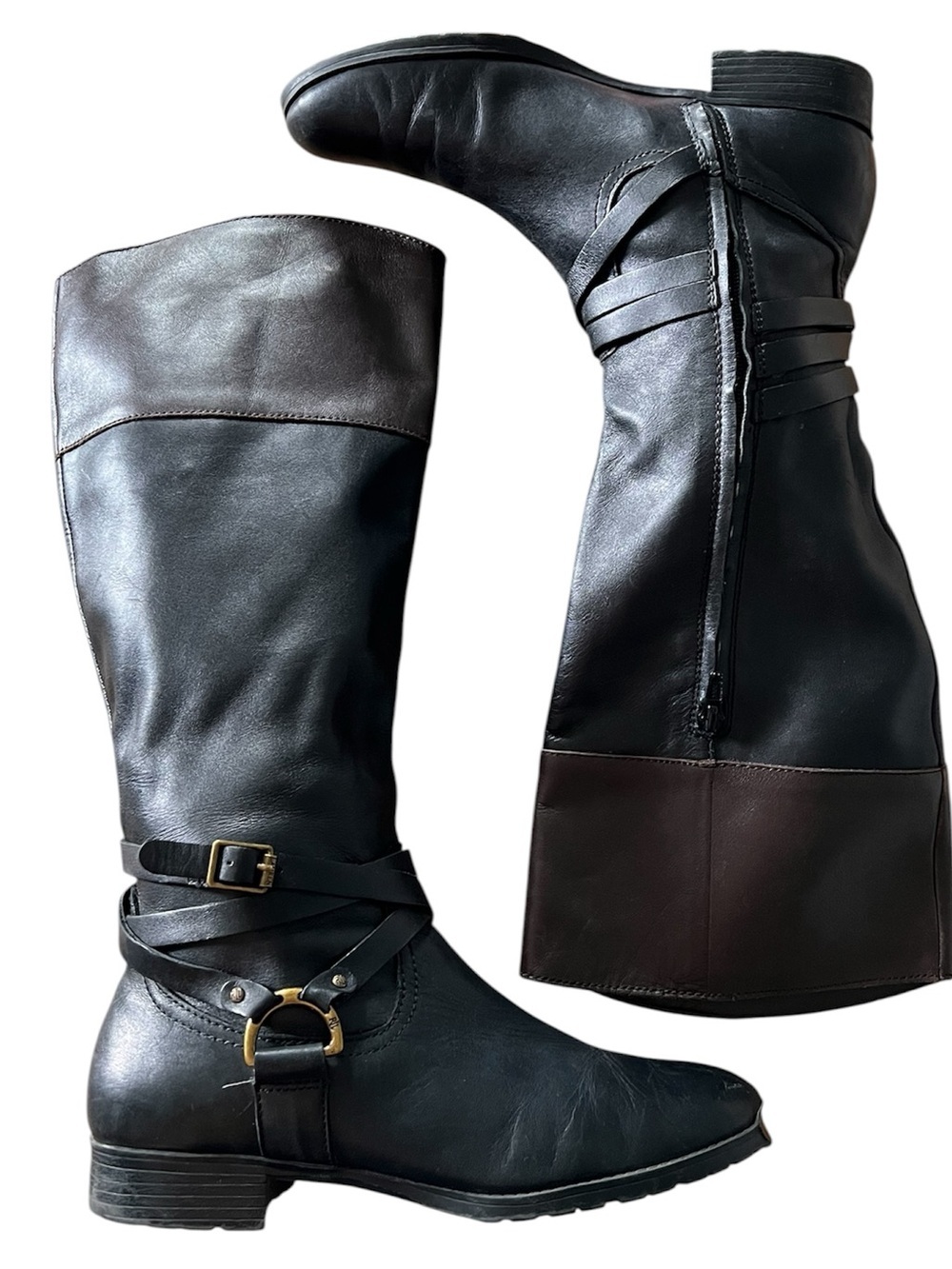 Lauren Ralph Lauren Savion Leather Riding Boots Black Brown size 8